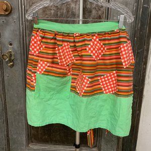 Vintage mid century 60s 70s decorative lime green and retro rainbow striped half